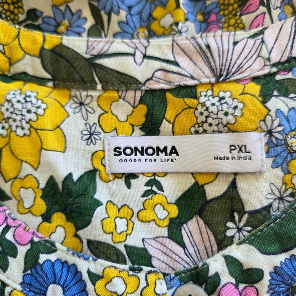 Sonoma Coastal Linen Shift Dress Floral Cottagecore Pintuck Pockets NEW PXL - Picture 8 of 16